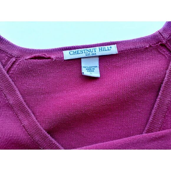 Chestnut Hill 100% Cotton Knit Womens VNeck Button Pink Cardigan S - Picture 9 of 11